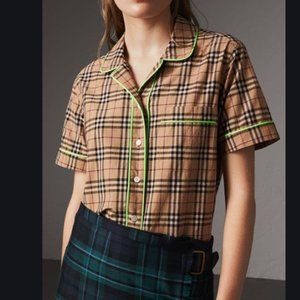 Burberry Check Button Down Shirt with Pocket